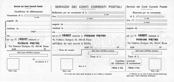 Bollettino postale per l'abbonamento (Fronte)